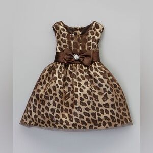 Rosenau Girls Brown Gold Animal Cheetah Print Satin w/ Tulle Overay Dress 3T